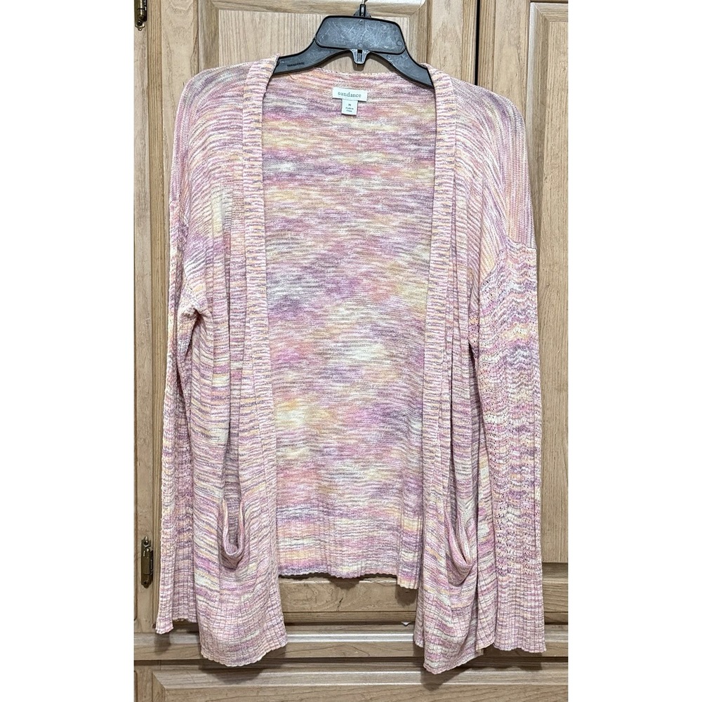 Sundance Marled Open Knit Cardigan Sweater Size Medium Pink Boho Artsy Cotton